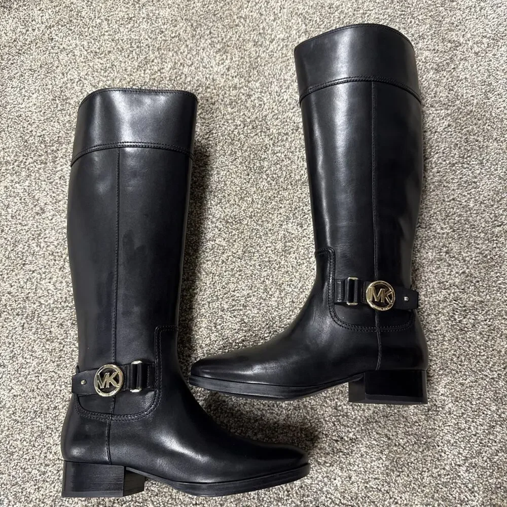 Michael Kors Harland Knee High Riding Boots‎ Black Leather 5M NWB